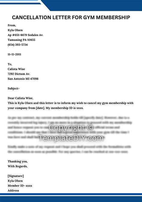 cancellation letter  gym membership template   word