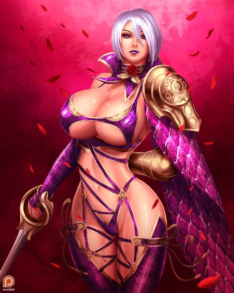 xbooru 1girl arm behind back armor bangs big breasts