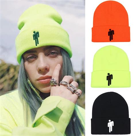 buy women winter knitted embroidery billie eilish hat women men casual solid cotton hip hop