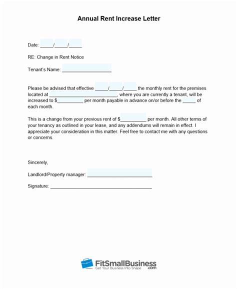 tenant rent increase letter  document template