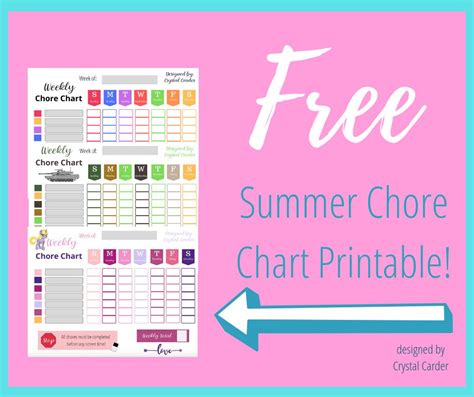 summer chore chart downloadable printables  kids