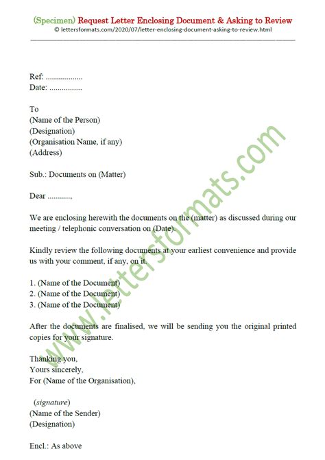 sample request letter enclosing document   review