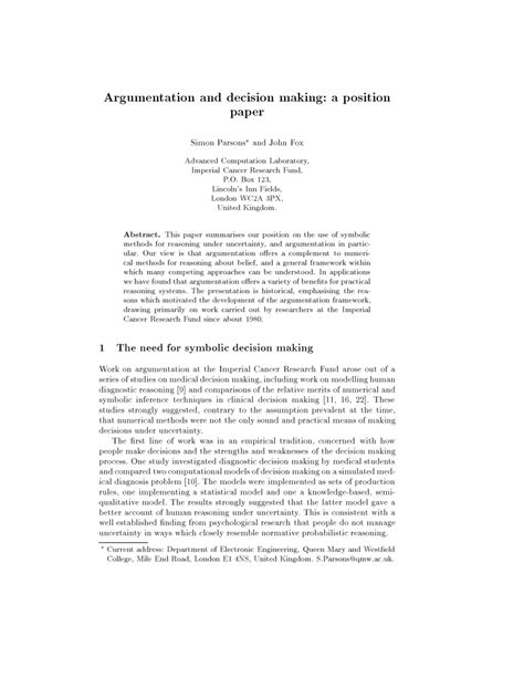 argumentation  decision making  position paper