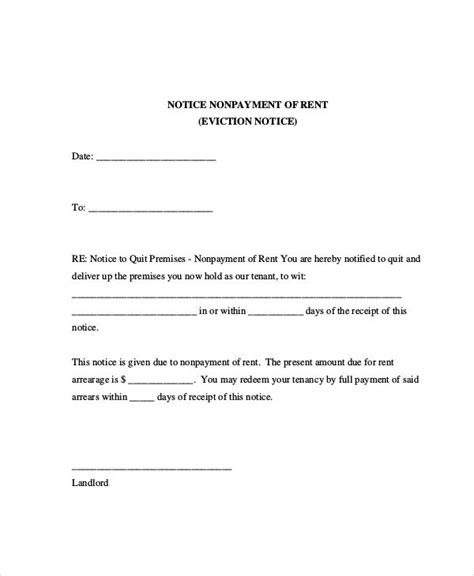 sample eviction notice  nonpayment  rent letter template word