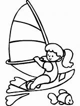 Windsurfing Kolorowanka Druku Którego Wodny Dziewczynka Obrazku Trzyma Deski Użyciem Widzisz Dziewczynkę sketch template