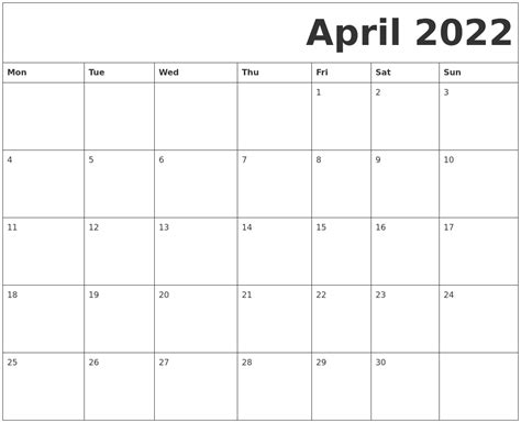 april   printable calendar