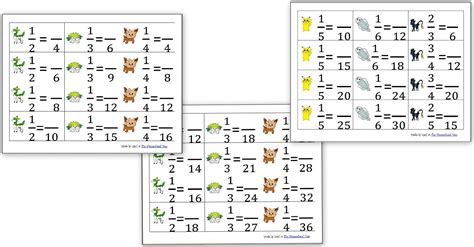 equivalent fraction cards pokemon theme homeschool den