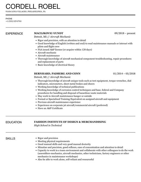 aviation mechanic resume