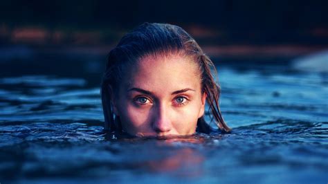 Women Sea Blue Eyes Water Brunette Blue Underwater Swimming