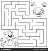 Find Path Maze Labyrinth Kids Illustration Coloring Bear Stock Game Help Vector Honey Book Depositphotos sketch template