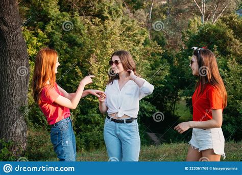 Gen Z Friendship Togetherness Three Happy Girl Friends Teenage