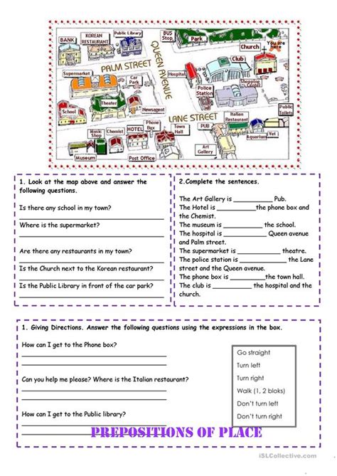 prepositions  place  directions english esl worksheets