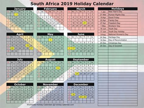 south africa holiday calendar