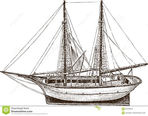 drawing   sailing fishing greek boat stock vector