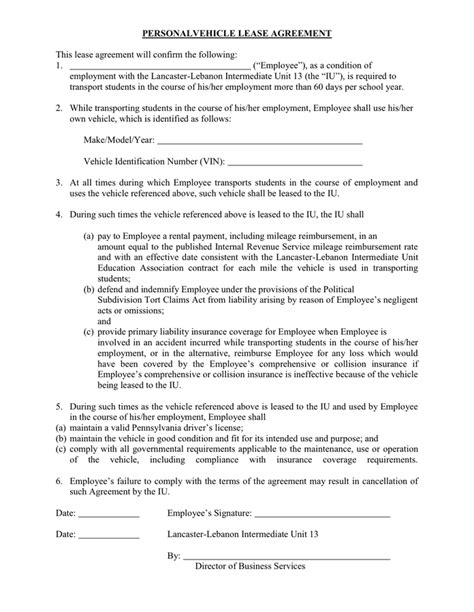 vehicle lease agreement  word   formats