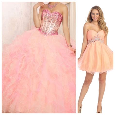 Beautiful Peach And Pink Combination Quinceañera Dress And Short Dress