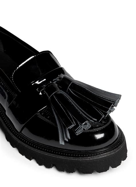 lyst msgm patent leather tassel loafers in black