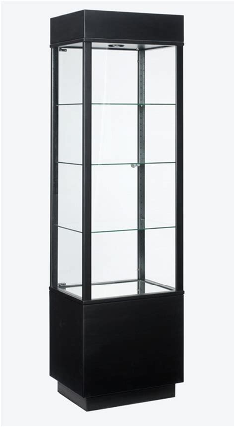 Wooden Glass Display Case Rectangular Black Tower
