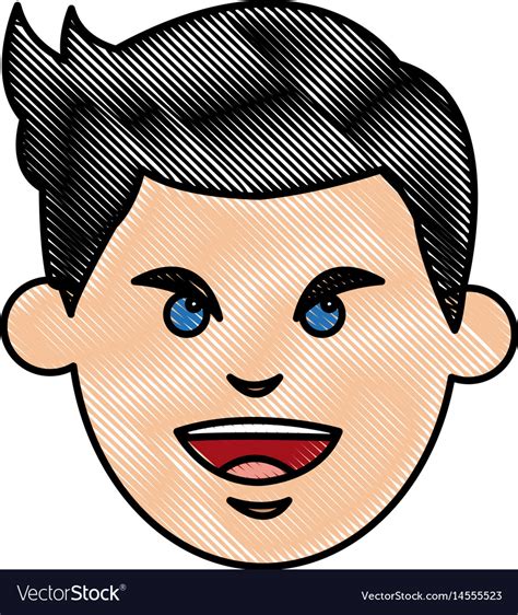 drawing face man black hair blue eyes cartoon vector image