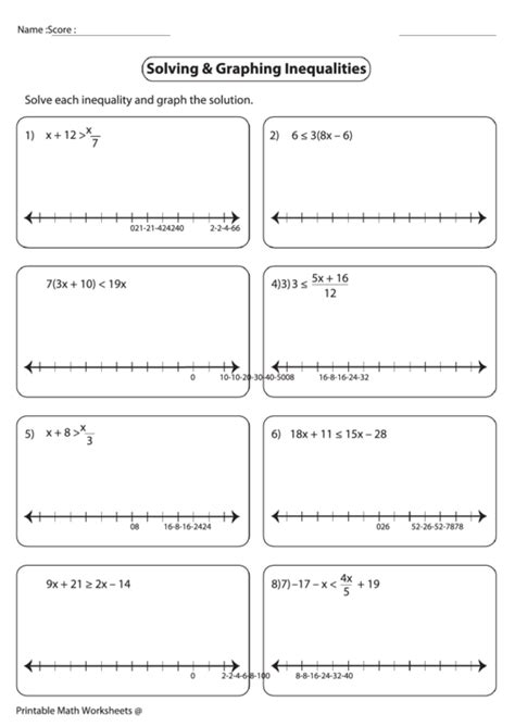 solving graphing inequalities worksheet printable