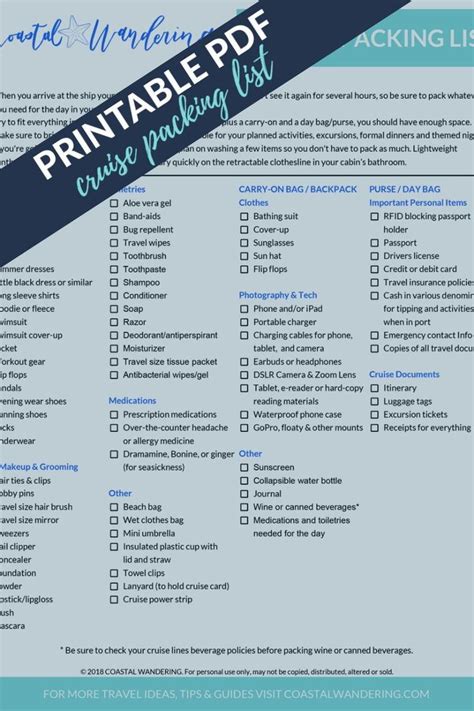 printable cruise packing list    packing list