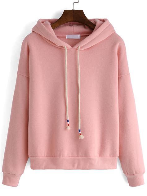 hooded drawstring loose pink sweatshirtfor women romwe