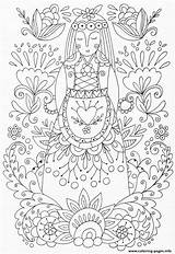 Coloring Pages Adult Flowers Yoga Zen Folk Printable Woman Books Mandala Scandinavian Book Embroidery Adults Color Patterns Advanced Colouring Kleurplaten sketch template