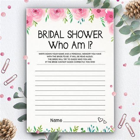 bridal shower who am i bridal shower games bachelorette party games instant download digital