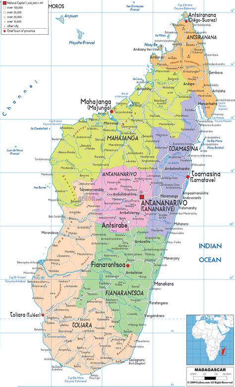 detailed political map  madagascar ezilon maps