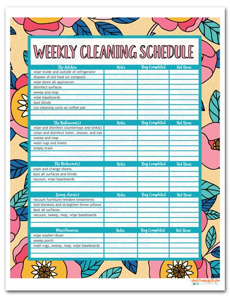 printable cleaning schedule template image