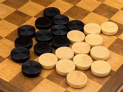 Vintage Wood Checkers Set With Folding Wooden Checkers Board Draughts