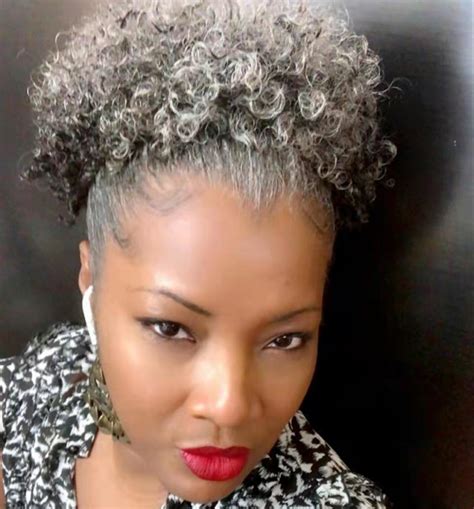 African American Silver Grey Hair Afro Puff Kinky Curly Afro Puff