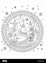 Albero Colorazione Contorno Confezioni Disegnato Nastri Fiocchi Sfere Decorazione Neve Snowflakes Ribbons sketch template