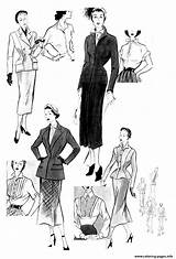 Mode Croquis Coloring 1949 Adult Pages Fashion Printable Adults Clothing Color sketch template