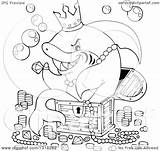 Shark Treasure Chest Sitting Illustration Cartoon Visekart Royalty Clipart Booty Surrounded Lineart Outline Vector 2021 sketch template