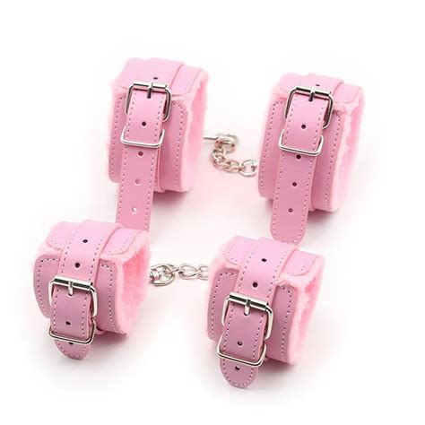 Pink Leather And Soft Fur Hand Cuffs Ankle Cuffs Fetish Restraint Kits