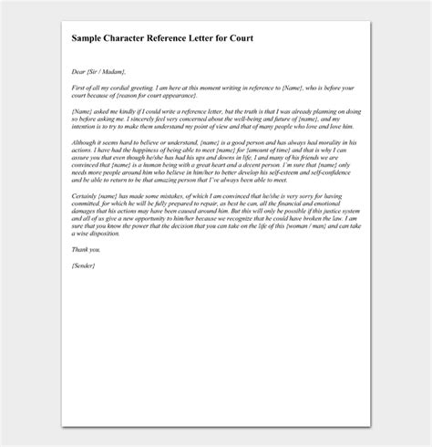 character reference letter  court template samples  word