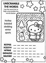 Kitty Hello Christmas Coloring Activity Pages Word Sheets Work Printable Puzzles Xmas Scramble Worksheets Sheet Winter Puzzle Activities Kids Print sketch template