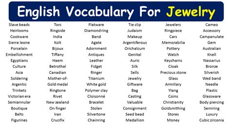 english vocabulary  jewelry list  jewelry  english vocabulary