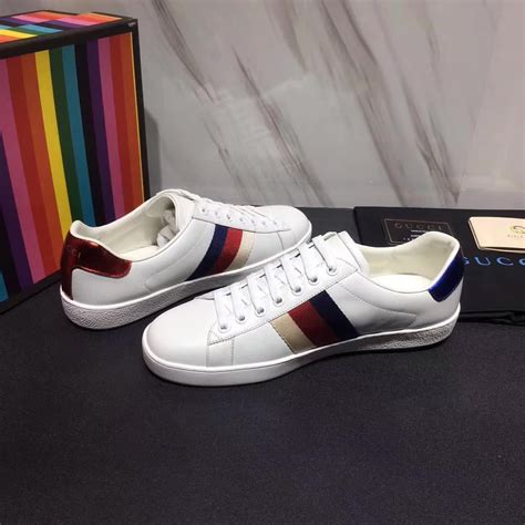 gucci men ace embroidered sneaker shoes  leather  sylvie web white lulux