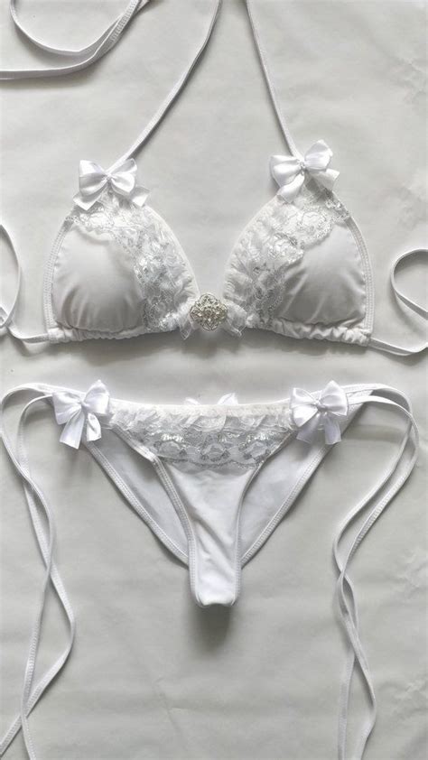Gorgeous White Bridal Bikini Two Piece Scrunch Bottom Brazilian Bikini