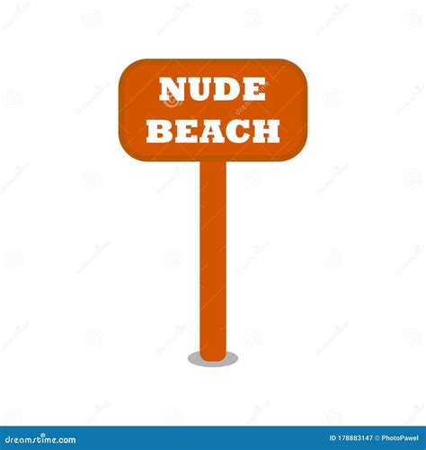 Wooden Brown Sign Saying Nude Beach Vector Illustration Icon Stock