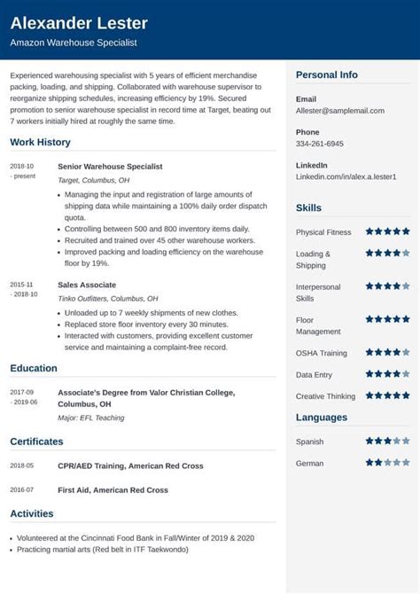 amazon resume sample tips job description template