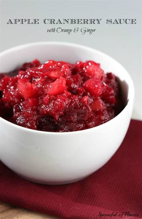 apple cranberry sauce with orange and ginger spoonful of