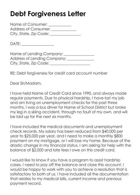 debt forgiveness letter template
