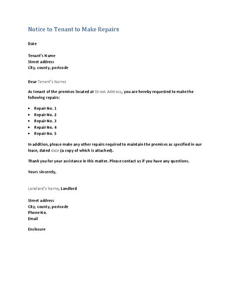 notice  tenant   repairs form letter