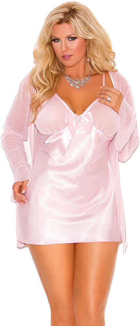 Elegant Moments Women S Plus Size Pink Satin Nightgown And
