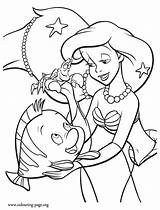 Coloring Mermaid Little Ariel Pages Flounder Colouring Sebastian Princess Giving Color Kids Treasures Disney Printables Print Book Para Sheets Cartoon sketch template