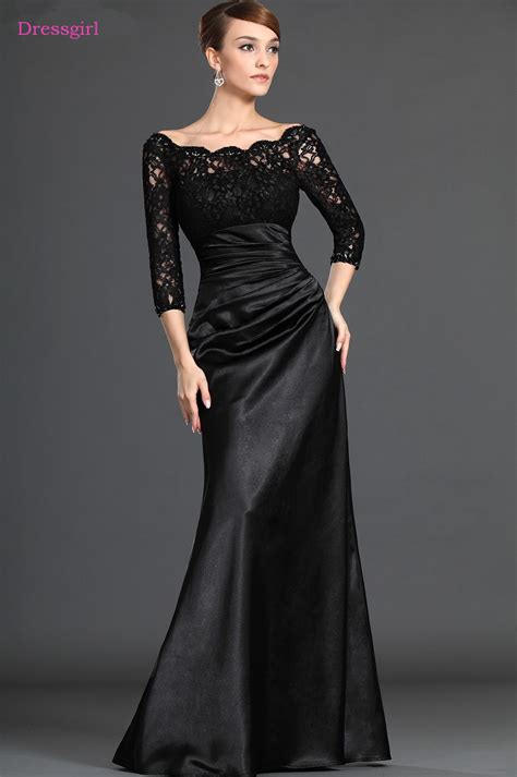Black 2019 Mother Of The Bride Dresses Mermaid 3 4 Sleeves Satin Lace