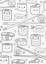 Sushi Coloring Pages Kawaii Printable Food Sheets Pusheen Book Print Books Delicious Another Line Adults Random Getcolorings Snacks Etsy Choose sketch template